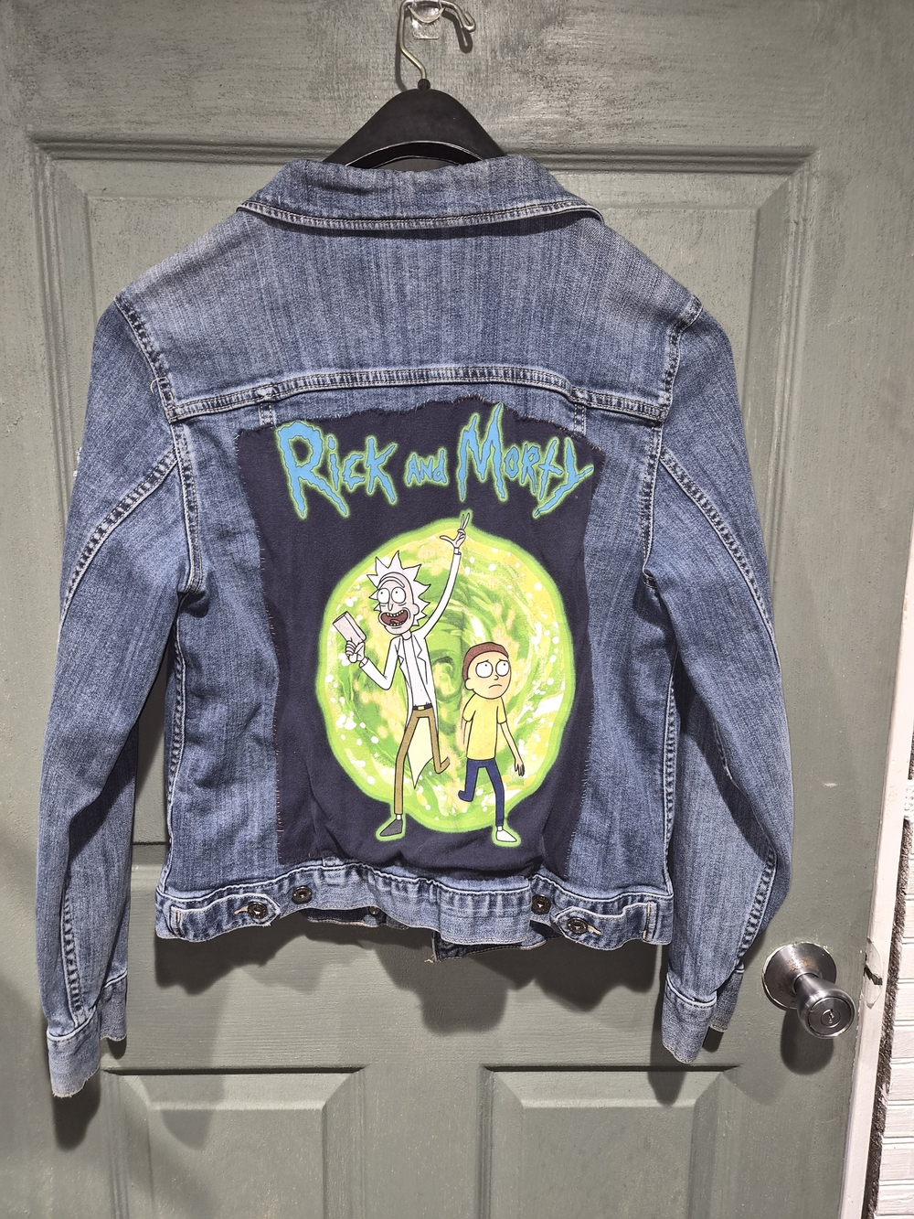 Blue Denim Jacket with Rick and Morty Back Graphic